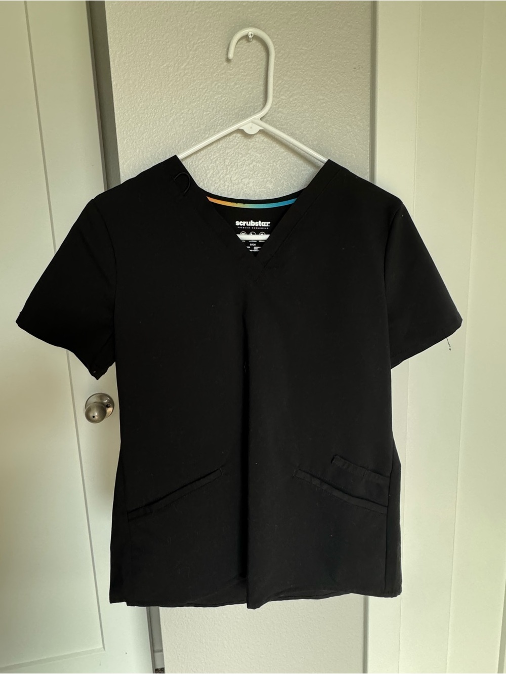 Scrubstar Black V-Neck Medical Top with Front Pockets